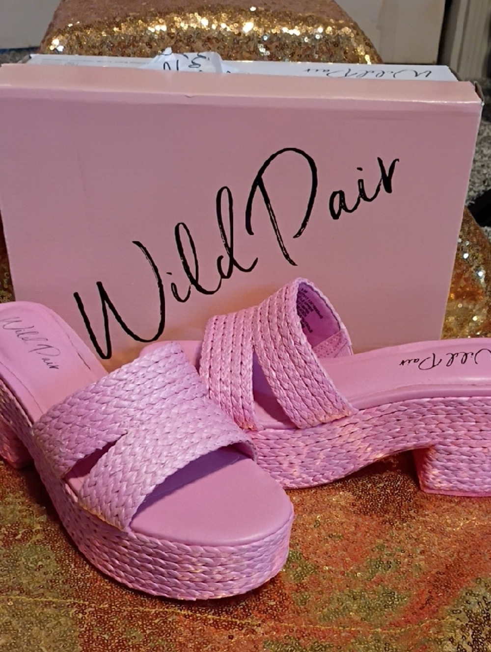 Wild Pair Pink Woven Platform Slide Sandals